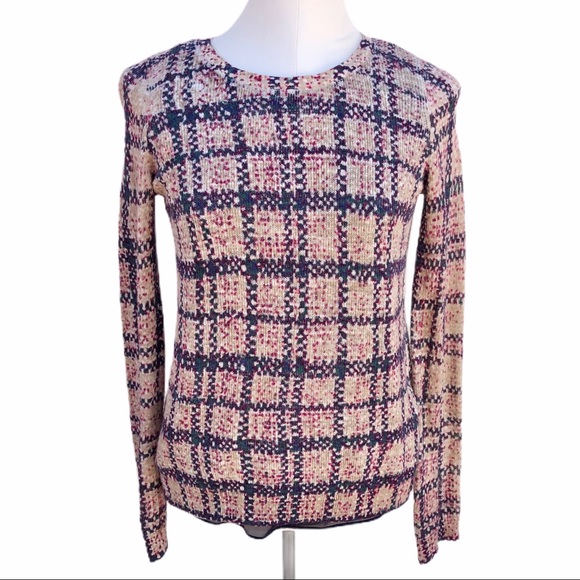 Lucky Brand Plaid Mixed-Media open back top - Picture 2 of 8